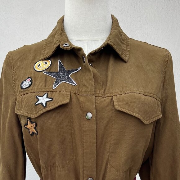 Zara Trafaluc Outerwear Olive Army Green Patch Long Duster Shacket (S) / Grunge - Picture 13 of 15